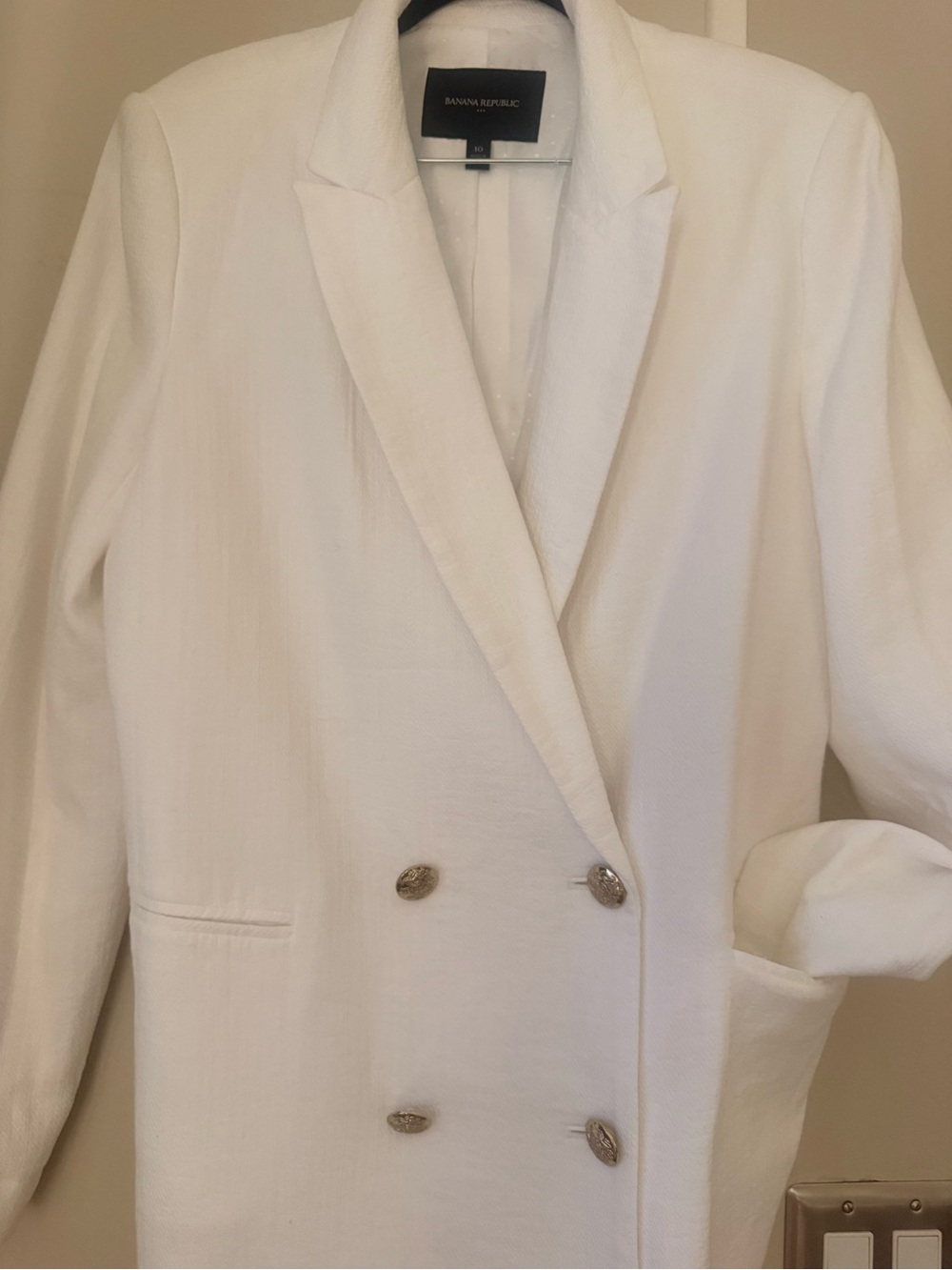 New linen blend Banana Republic White Double-Breasted Textured Blazer